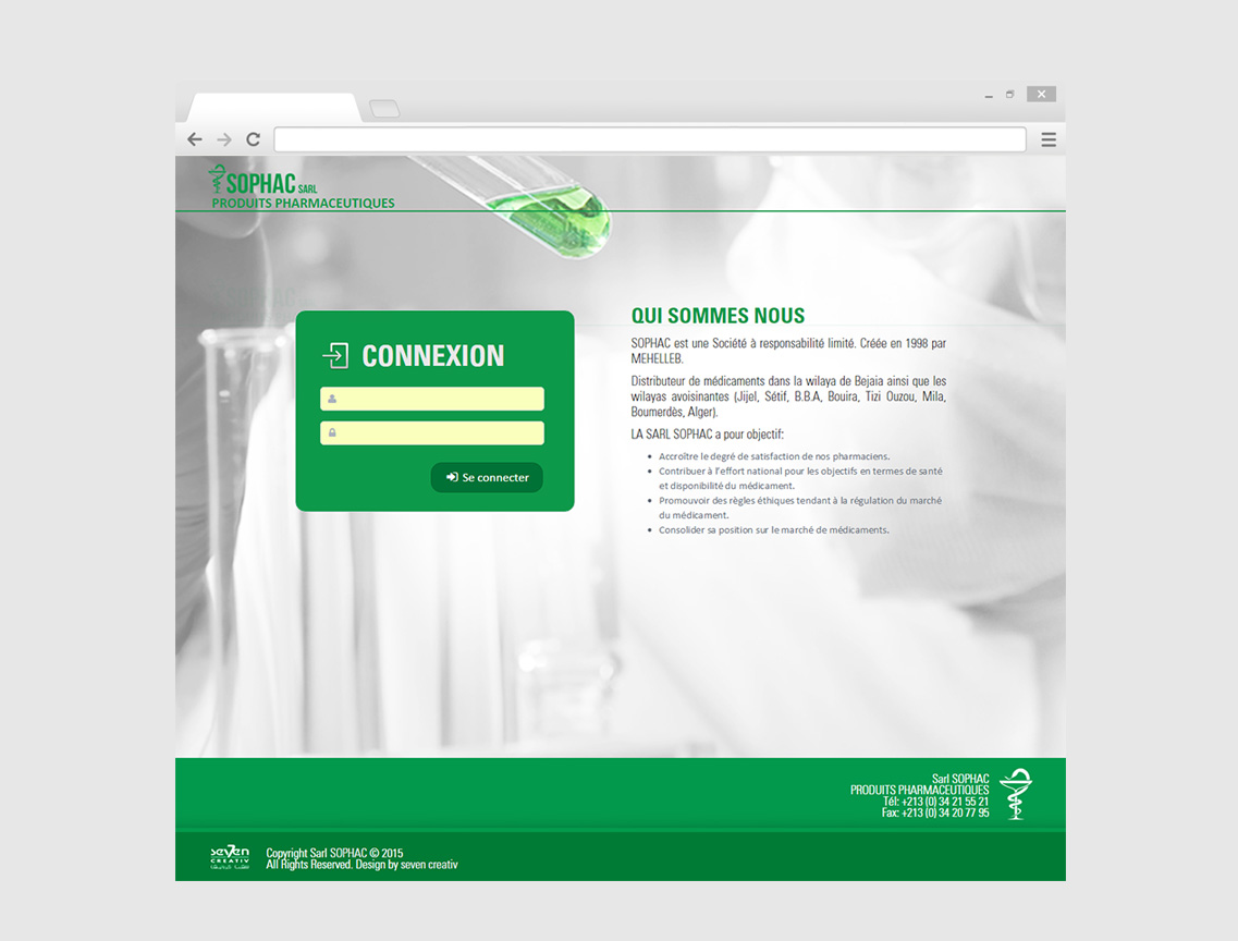 7creativ a accompagné la Sarl SOPHAC dans la Création de son site de vente, un développement totalement responsive sous HTML / CSS / JavaScript. 3