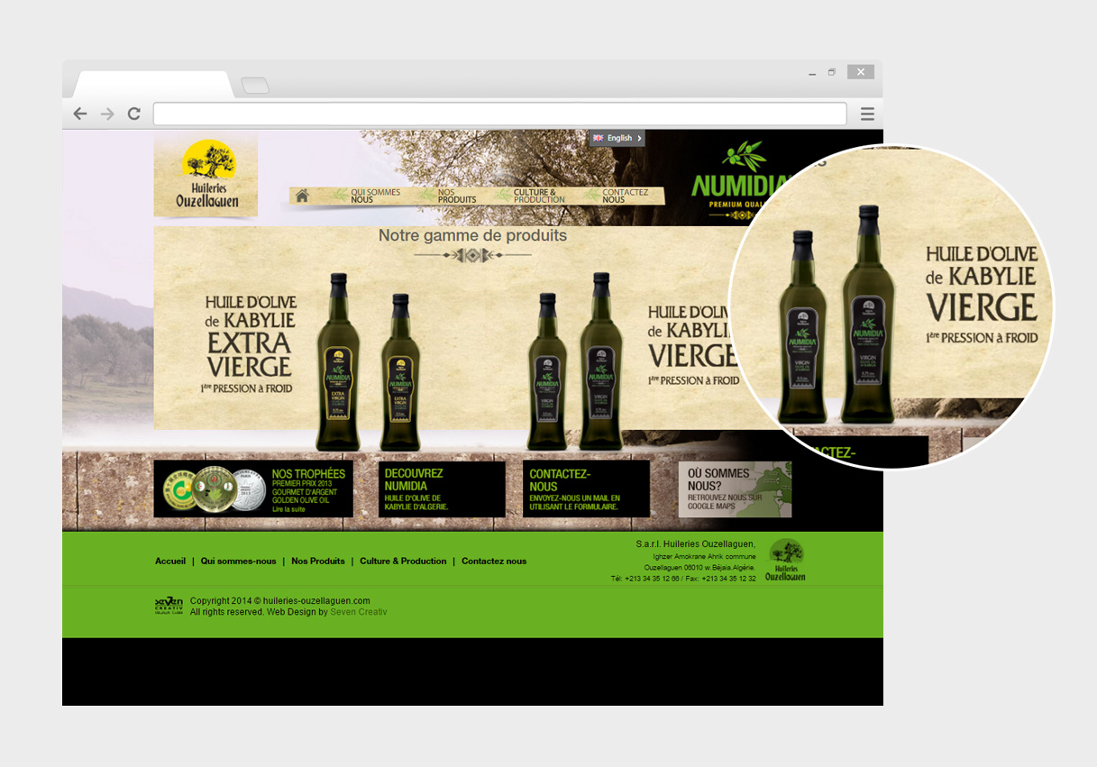 Création du site web de la Sarl Huileries Ouzellaguen, avec une mise en page adaptée au support web 1