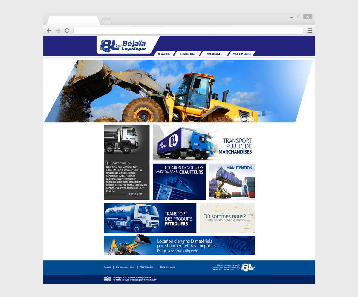 La Sarl Bejaialogistique a fait appel à 7creativ pour la conception et développement de leur site web 1