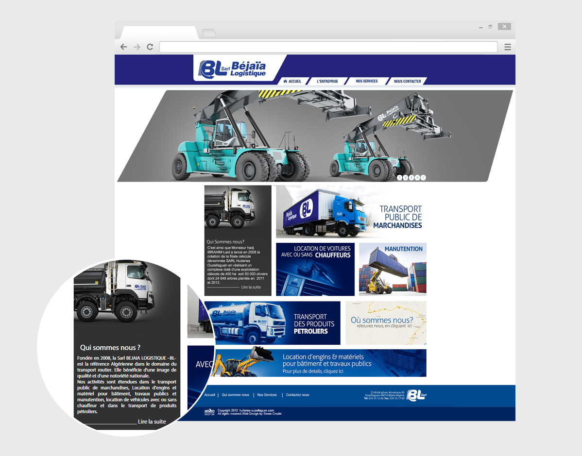 La Sarl Bejaialogistique a fait appel à 7creativ pour la conception et développement de leur site web 2